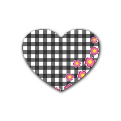 Floral Plaid Pattern Heart Coaster (4 Pack) 