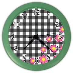 Floral Plaid Pattern Color Wall Clocks by Valentinaart