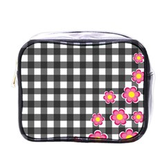 Floral Plaid Pattern Mini Toiletries Bags by Valentinaart