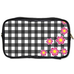 Floral Plaid Pattern Toiletries Bags 2-side by Valentinaart