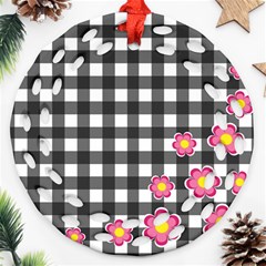 Floral Plaid Pattern Round Filigree Ornament (two Sides) by Valentinaart