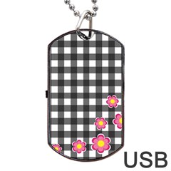 Floral Plaid Pattern Dog Tag Usb Flash (one Side) by Valentinaart