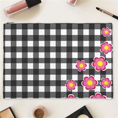 Floral Plaid Pattern Cosmetic Bag (xxl)  by Valentinaart