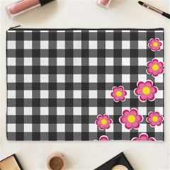 Floral Plaid Pattern Cosmetic Bag (xxxl)  by Valentinaart