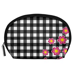 Floral Plaid Pattern Accessory Pouches (large)  by Valentinaart