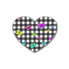 Butterflies Pattern Rubber Coaster (heart)  by Valentinaart