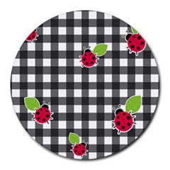 Ladybugs Plaid Pattern Round Mousepads by Valentinaart