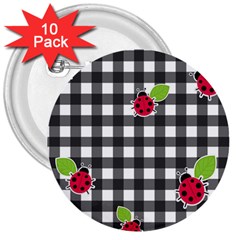 Ladybugs Plaid Pattern 3  Buttons (10 Pack)  by Valentinaart