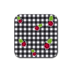 Ladybugs Plaid Pattern Rubber Coaster (square)  by Valentinaart