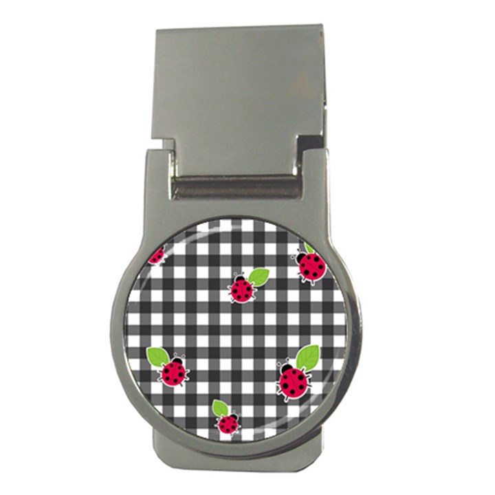 Ladybugs plaid pattern Money Clips (Round) 