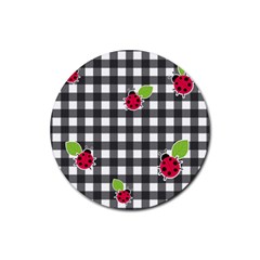 Ladybugs Plaid Pattern Rubber Coaster (round)  by Valentinaart