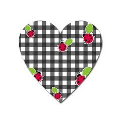 Ladybugs Plaid Pattern Heart Magnet by Valentinaart