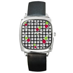 Ladybugs Plaid Pattern Square Metal Watch by Valentinaart