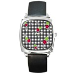 Ladybugs plaid pattern Square Metal Watch Front