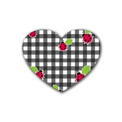 Ladybugs Plaid Pattern Rubber Coaster (heart)  by Valentinaart