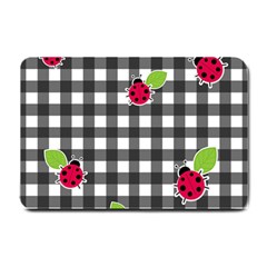 Ladybugs Plaid Pattern Small Doormat  by Valentinaart