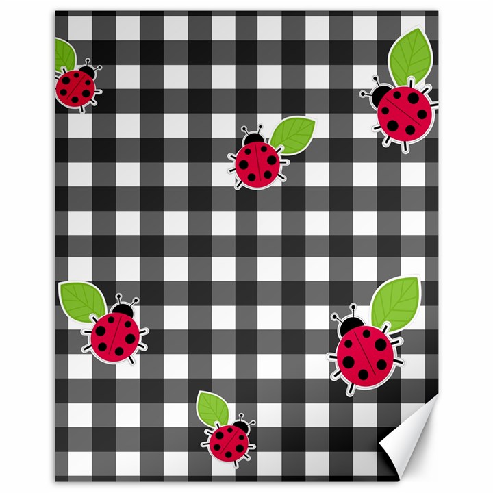 Ladybugs plaid pattern Canvas 11  x 14  