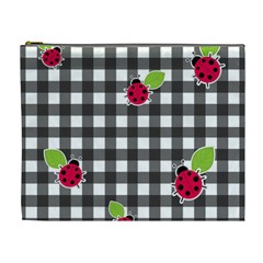 Ladybugs Plaid Pattern Cosmetic Bag (xl) by Valentinaart