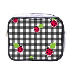 Ladybugs Plaid Pattern Mini Toiletries Bags by Valentinaart