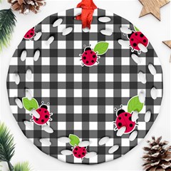 Ladybugs Plaid Pattern Ornament (round Filigree) by Valentinaart