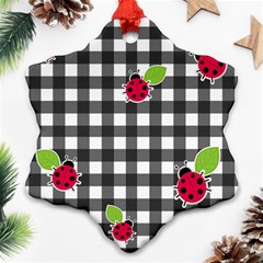 Ladybugs Plaid Pattern Ornament (snowflake) by Valentinaart