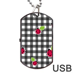 Ladybugs Plaid Pattern Dog Tag Usb Flash (two Sides) by Valentinaart