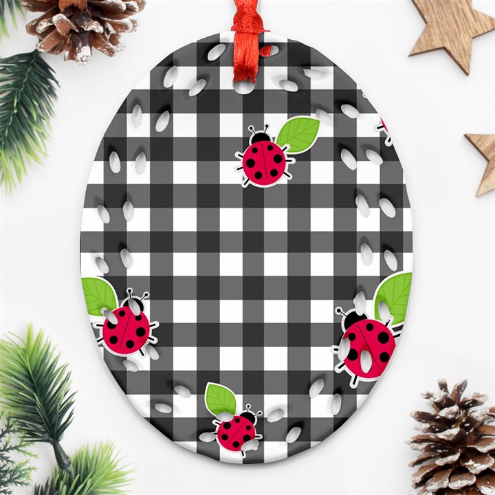 Ladybugs plaid pattern Ornament (Oval Filigree)