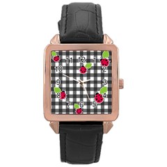 Ladybugs Plaid Pattern Rose Gold Leather Watch  by Valentinaart