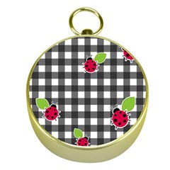 Ladybugs Plaid Pattern Gold Compasses by Valentinaart