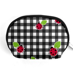 Ladybugs Plaid Pattern Accessory Pouches (medium)  by Valentinaart