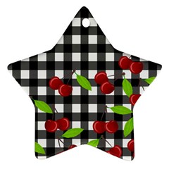 Cherries Plaid Pattern  Ornament (star) by Valentinaart