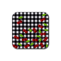 Cherries Plaid Pattern  Rubber Coaster (square)  by Valentinaart