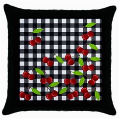 Cherries Plaid Pattern  Throw Pillow Case (black) by Valentinaart