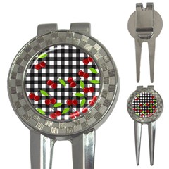 Cherries Plaid Pattern  3-in-1 Golf Divots by Valentinaart