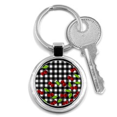 Cherries Plaid Pattern  Key Chains (round)  by Valentinaart