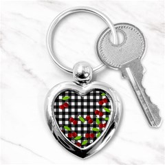 Cherries Plaid Pattern  Key Chains (heart)  by Valentinaart