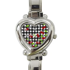 Cherries Plaid Pattern  Heart Italian Charm Watch by Valentinaart