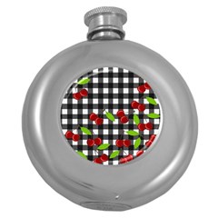 Cherries Plaid Pattern  Round Hip Flask (5 Oz) by Valentinaart