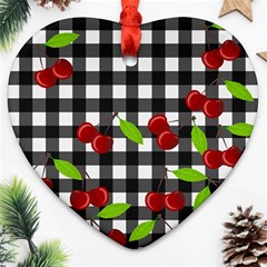 Cherries Plaid Pattern  Heart Ornament (two Sides) by Valentinaart