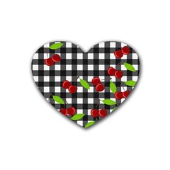 Cherries Plaid Pattern  Rubber Coaster (heart)  by Valentinaart