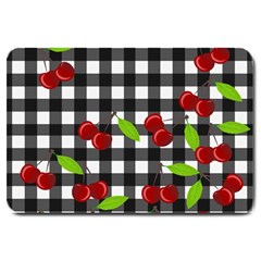 Cherries Plaid Pattern  Large Doormat  by Valentinaart