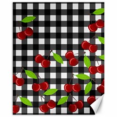 Cherries Plaid Pattern  Canvas 11  X 14   by Valentinaart