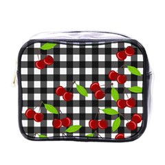 Cherries Plaid Pattern  Mini Toiletries Bags by Valentinaart