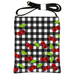 Cherries Plaid Pattern  Shoulder Sling Bags by Valentinaart