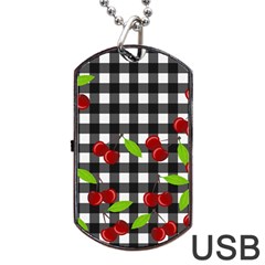 Cherries Plaid Pattern  Dog Tag Usb Flash (one Side) by Valentinaart