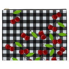 Cherries Plaid Pattern  Cosmetic Bag (xxxl)  by Valentinaart