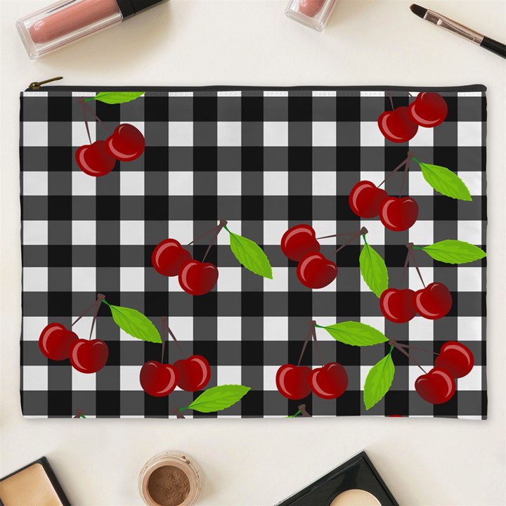 Cherries plaid pattern  Cosmetic Bag (XXXL) 