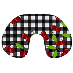 Cherries Plaid Pattern  Travel Neck Pillows by Valentinaart