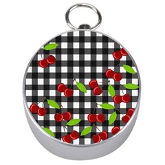 Cherries Plaid Pattern  Silver Compasses by Valentinaart