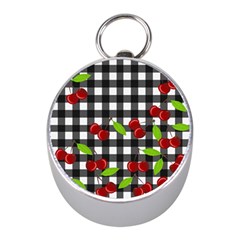 Cherries Plaid Pattern  Mini Silver Compasses by Valentinaart